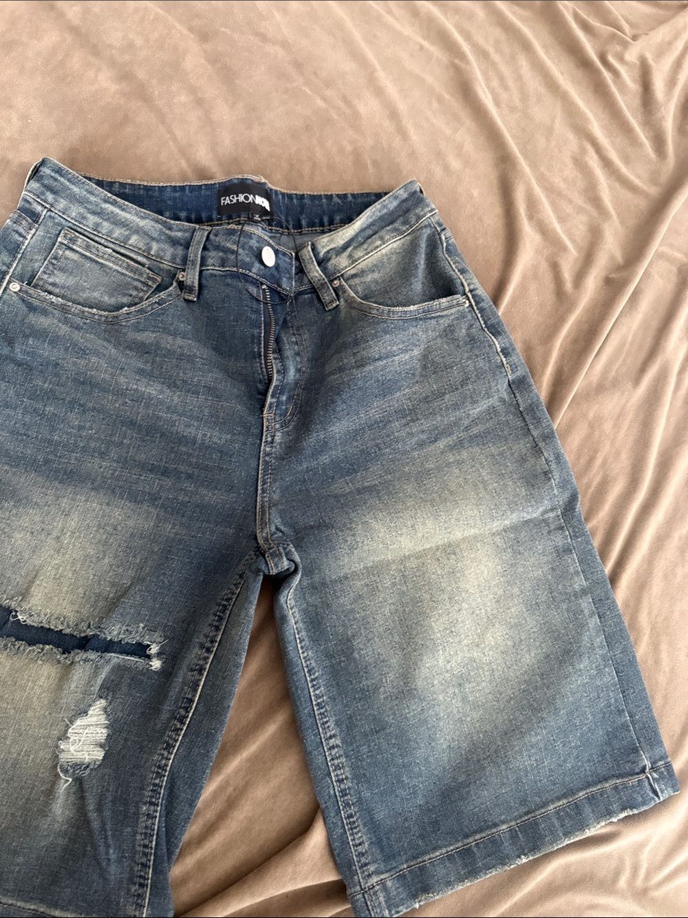 Fashionnova Distressed Denim Bermuda Shorts - Blue